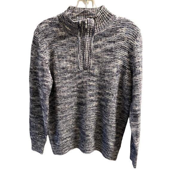 Drapes & Damons Quarter Zip Pullover Sweater Sz Mp Petite Blue White Knit Comfy - Picture 1 of 9